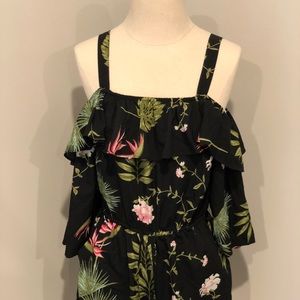 Black flowered short romper